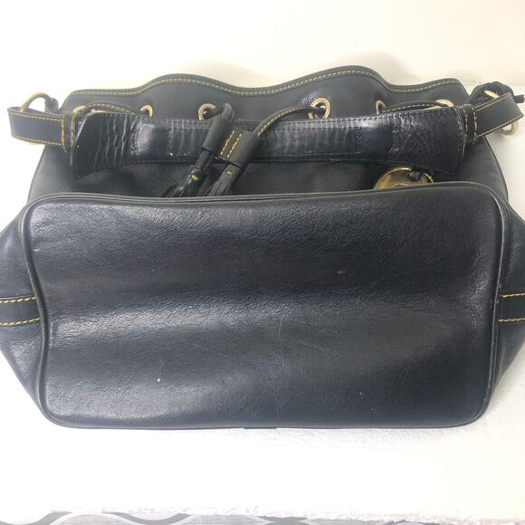 Dooney & Bourke Purse Tassel Drawstring Tote Bucket Black Leather Shoulder Bag - Picture 4 of 16
